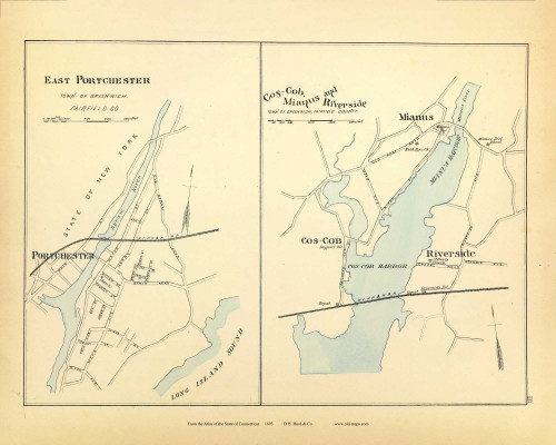 East Portchester, Cos-Cob, Mianus & Riverside 117, Connecticut 1893 Old Map Reprint - Hurd State Atlas