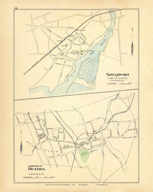 Southport & Bethel 120, Connecticut 1893 Old Map Reprint - Hurd State Atlas