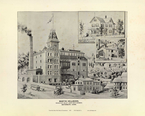 Naugatuck Valley Lager Beer Brewery 120A, Connecticut 1893 Old Map Reprint - Hurd State Atlas