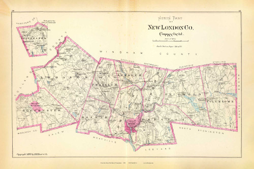 North Part of New London Co. 126-127, Connecticut 1893 Old Map Reprint - Hurd State Atlas