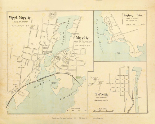 West Mystic, Mystic, Eastern Point & Taftville 137, Connecticut 1893 Old Map Reprint - Hurd State Atlas