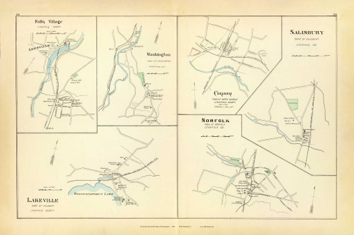 Falls Village, Washington, Canaan, Salisbury, Lakeville & Norfolk 152-153, Connecticut 1893 Old Map Reprint - Hurd State Atlas