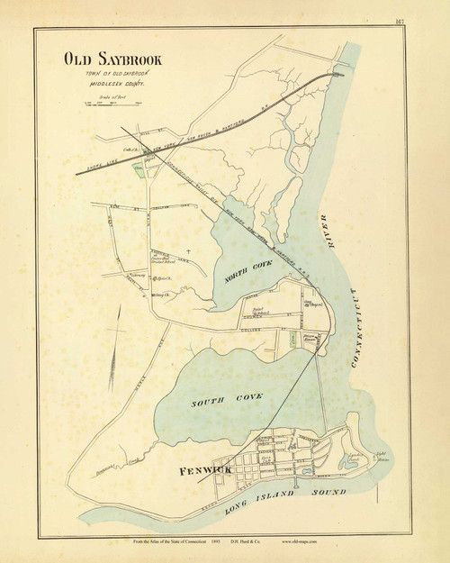 Old Saybrook 167, Connecticut 1893 Old Map Reprint - Hurd State Atlas
