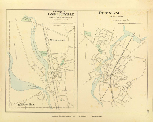 Danielsonville & Putnam 199, Connecticut 1893 Old Map Reprint - Hurd State Atlas