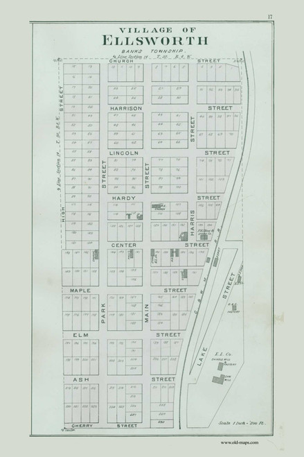 Ellsworth Village CUSTOM, Michigan 1897 Old Map CUSTOM Print - Antrim Co. 16-17