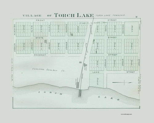 Torch Lake Village CUSTOM, Michigan 1897 Old Map CUSTOM Print - Antrim Co. 19