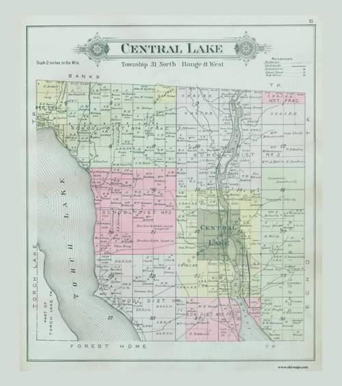 Central Lake, Michigan 1897 Old Map Print - Antrim Co. 21