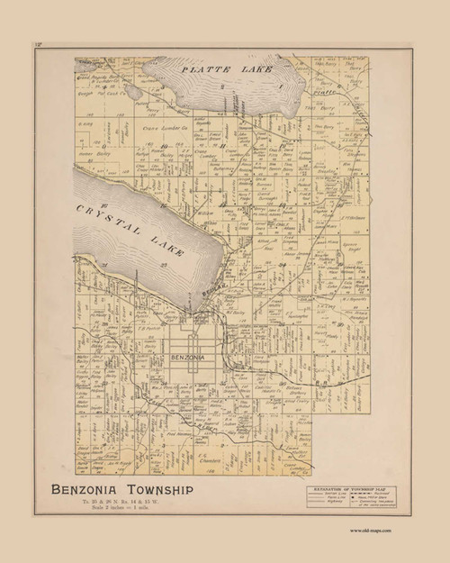 Benzonia Township, Michigan 1901 Old Map Print - Benzie Co. 12
