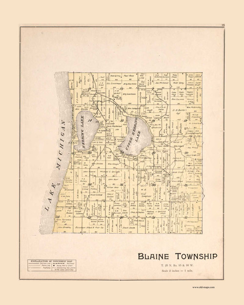 Blaine Township, Michigan 1901 Old Map Print - Benzie Co. 15