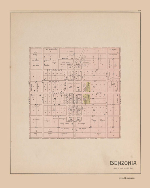 Benzonia, Michigan 1901 Old Map Print - Benzie Co. 23