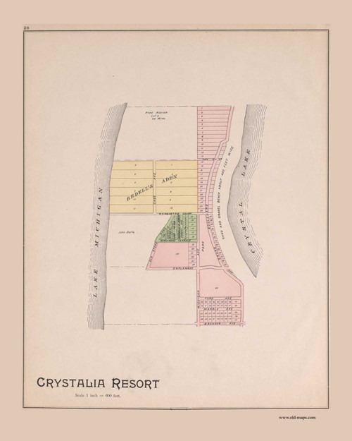 Crystalia Resort, Michigan 1901 Old Map Print - Benzie Co. 28