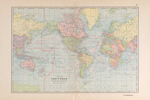 World Map, Michigan 1901 Old Map Print - Benzie Co. 38