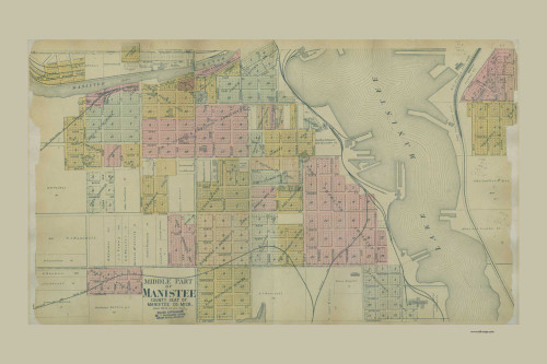 Manistee (Middle Part), Michigan 1903 Old Map Print - Manistee Co. 50x