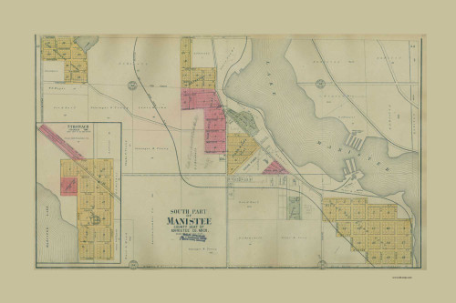 Manistee (South Part), Michigan 1903 Old Map Print - Manistee Co. 52-53