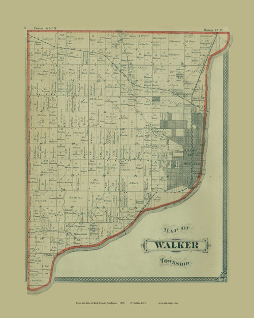 Walker Township, Michigan 1876 Old Map Print - Kent Co. 04