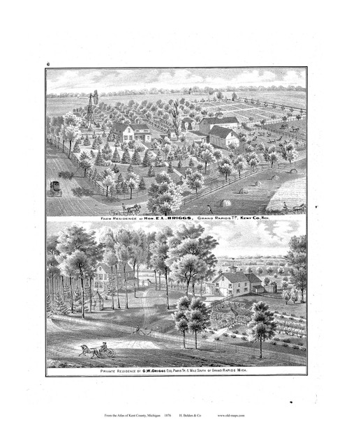 Farm Residence of Briggs, Etc., Michigan 1876 Old Map Print - Kent Co. 06