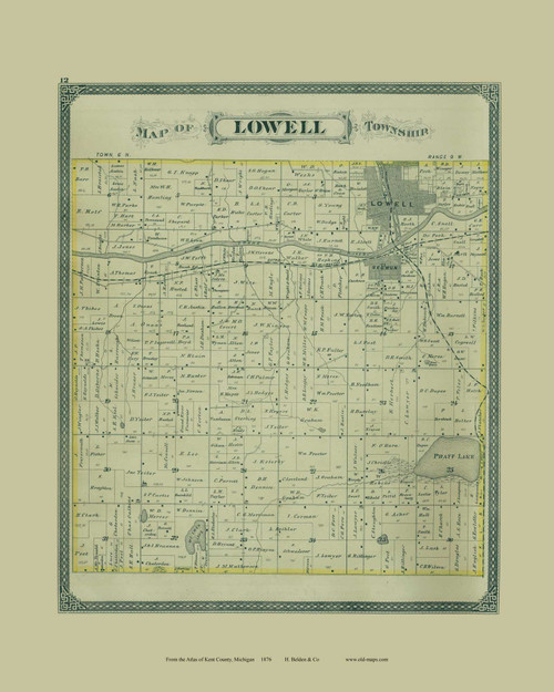 Lowell Township, Michigan 1876 Old Map Print - Kent Co. 12
