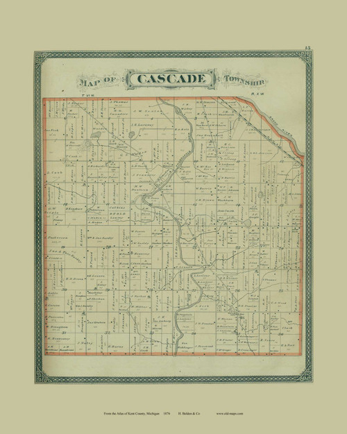 Cascade Township, Michigan 1876 Old Map Print - Kent Co. 15