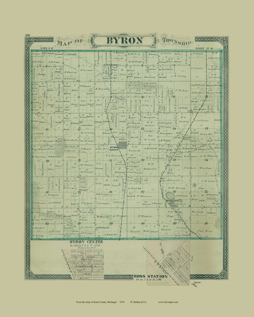 Byron Township, Michigan 1876 Old Map Print - Kent Co. 20