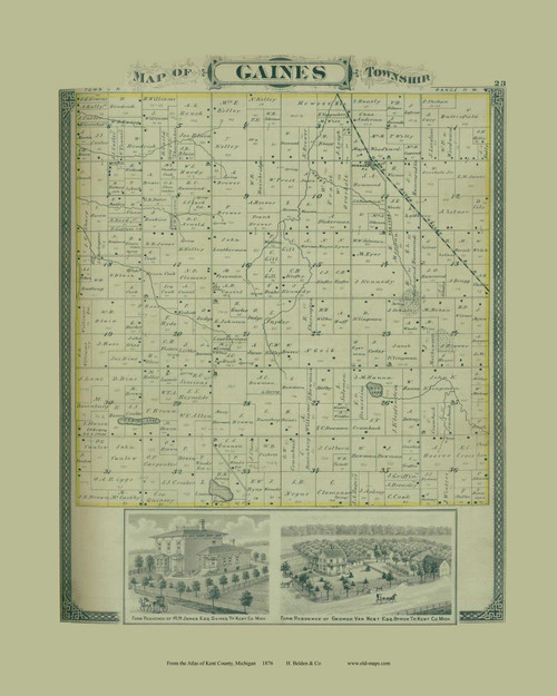 Gaines Township, Michigan 1876 Old Map Print - Kent Co. 23