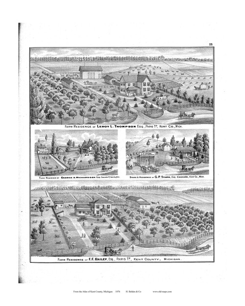 Farm Residence of Thompson, Etc., Michigan 1876 Old Map Print - Kent Co. 25