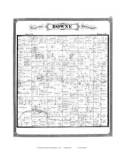 Bowne Township, Michigan 1876 Old Map Print - Kent Co. 27