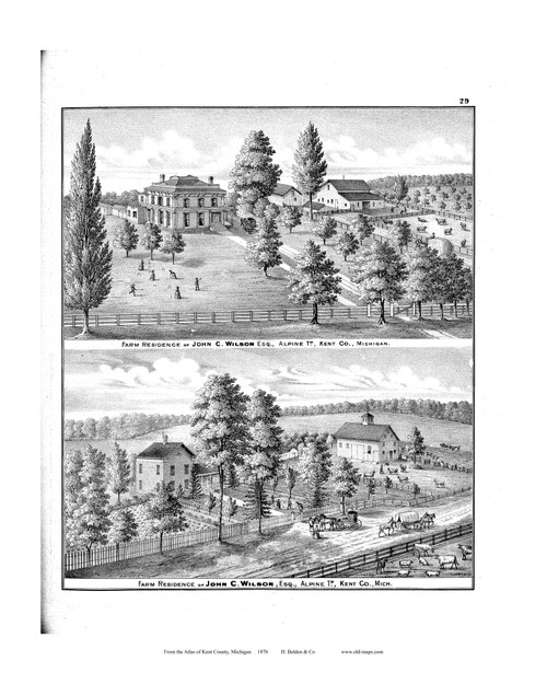 Farm Residence of Wilson, Etc., Michigan 1876 Old Map Print - Kent Co. 29