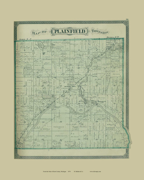 Plainfield Township, Michigan 1876 Old Map Print - Kent Co. 31