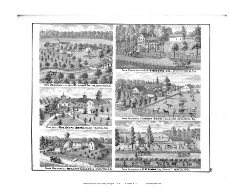 Farm Residence of Taylor, Etc., Michigan 1876 Old Map Print - Kent Co. 33