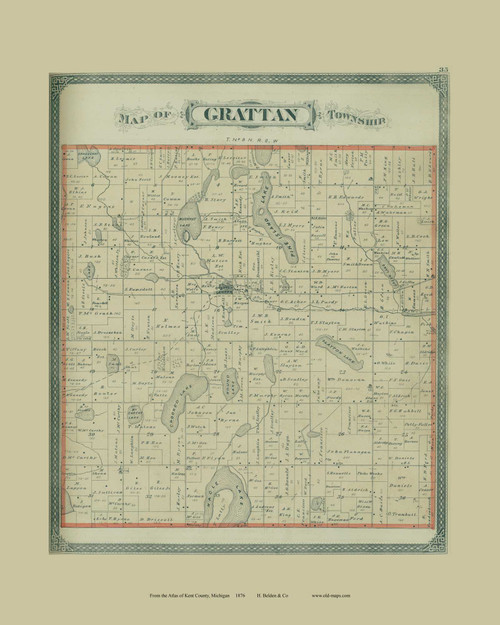 Grattan Township, Michigan 1876 Old Map Print - Kent Co. 35