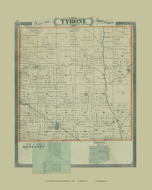 Tyrone Township, Michigan 1876 Old Map Print - Kent Co. 46