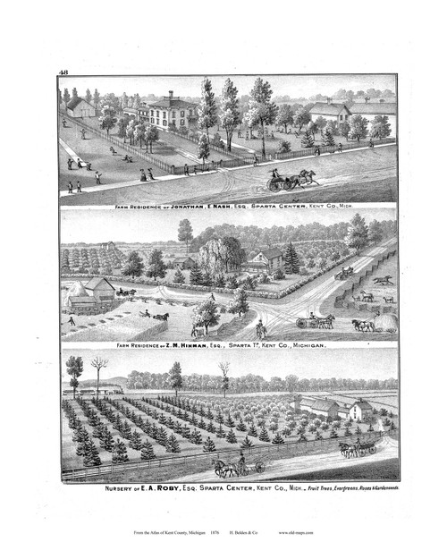 Farm Residence of Nash, Etc., Michigan 1876 Old Map Print - Kent Co. 48