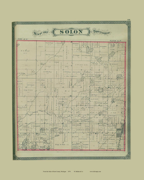 Solon Township, Michigan 1876 Old Map Print - Kent Co. 49
