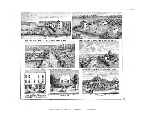 Farm Residence of Blackall, Etc., Michigan 1876 Old Map Print - Kent Co. 59