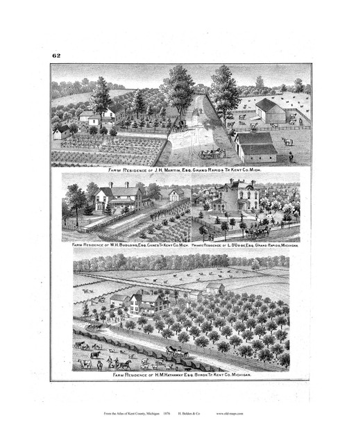 Farm Residence of Martin, Etc., Michigan 1876 Old Map Print - Kent Co. 62