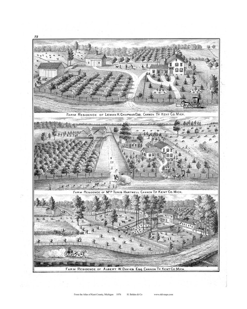 Farm Residence of Chapman, Etc., Michigan 1876 Old Map Print - Kent Co. 72