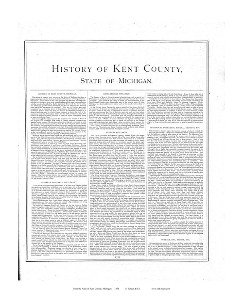 History, Michigan 1876 Old Map Print - Kent Co. 75