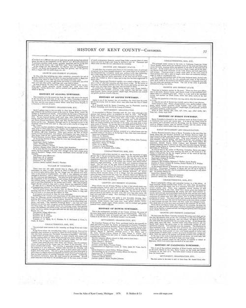 History, Michigan 1876 Old Map Print - Kent Co. 77