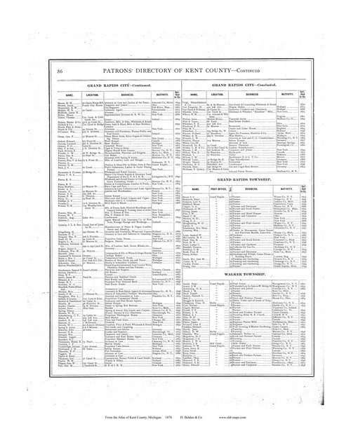 Patrons, Michigan 1876 Old Map Print - Kent Co. 86