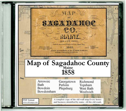 Map of Sagadahoc County, Maine, 1858, CDROM Old Map