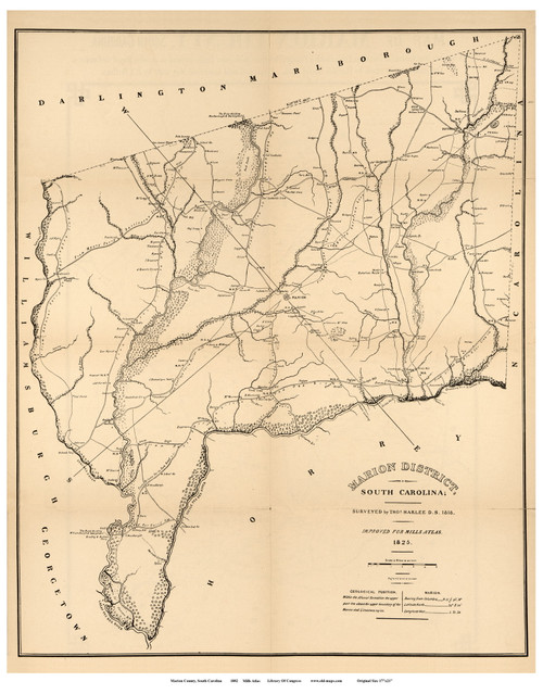 Marion District, 1825 South Carolina - Old Map Reprint - Mills Atlas LC