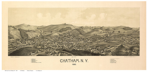 Chatham, New York 1886 Bird's Eye View - Old Map Reprint