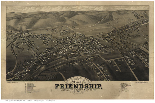Friendship, New York 1882 Bird's Eye View - Old Map Reprint