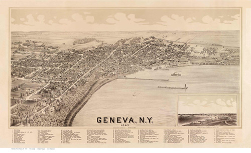 Geneva, New York 1893 Bird's Eye View - Old Map Reprint