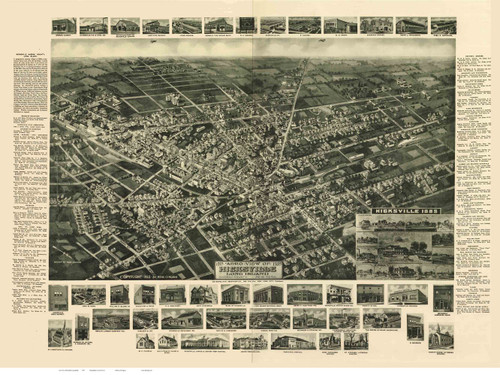 Hicksville, New York 1925 Bird's Eye View - Old Map Reprint