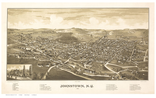 Johnstown, New York 1888 Bird's Eye View - Old Map Reprint