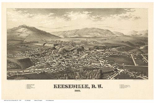 Keeseville, New York 1887 Bird's Eye View - Old Map Reprint