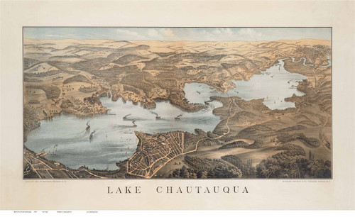 Lake Chautauqua, New York 1885 Bird's Eye View - Old Map Reprint