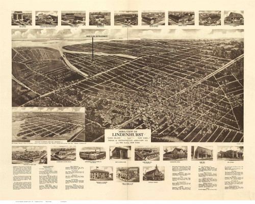 Lindenhurst, New York 1926 Bird's Eye View - Old Map Reprint