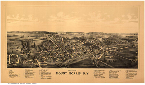 Mount Morris, New York 1893 Bird's Eye View - Old Map Reprint